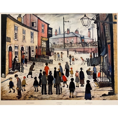 61 - Laurence Stephen Lowry (1887-1976) by and after, The Procession, chromolithographic print, 49cm x 62... 