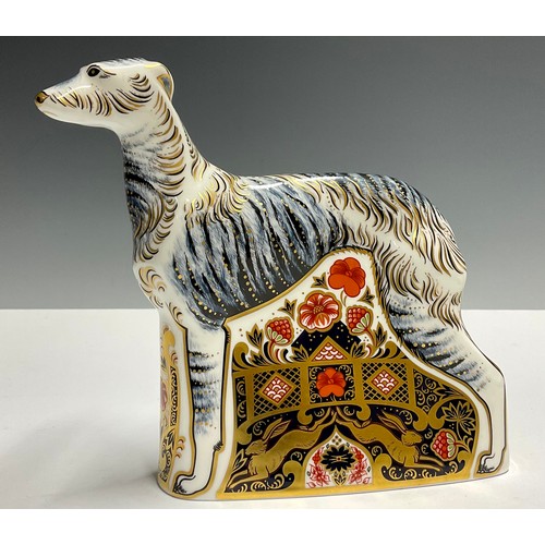 21 - A Royal Crown Derby paperweight, Lurcher, designed by John Ablitt, gold stopper, 17cm, printed mark ... 