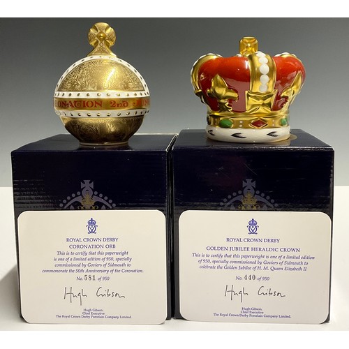 23 - A Royal Crown Derby paperweight, Golden Jubilee Heraldic Crown, specially commissioned by Goviers of... 