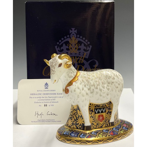 24 - A Royal Crown Derby paperweight, Heraldic Derbyshire Ram, the first of a pair of paperweights inspir... 