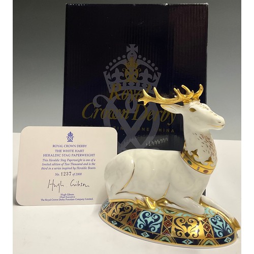 30 - A Royal Crown Derby paperweight, The White Hart Heraldic Stag, third in a series inspired by Heraldi... 