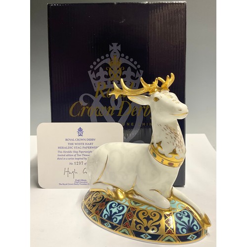 30 - A Royal Crown Derby paperweight, The White Hart Heraldic Stag, third in a series inspired by Heraldi... 