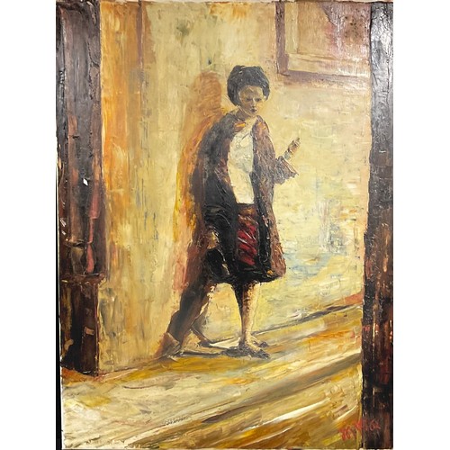 39 - Pictures and Prints - Michael Millman, Waiting, signed, oil on canvas, 101.5cm x 75.5cm