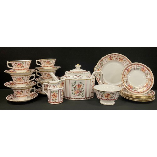 8 - A Royal Crown Derby Honeysuckle tea service for six comprised of; a tea pot, milk jug, sugar bowl, p... 