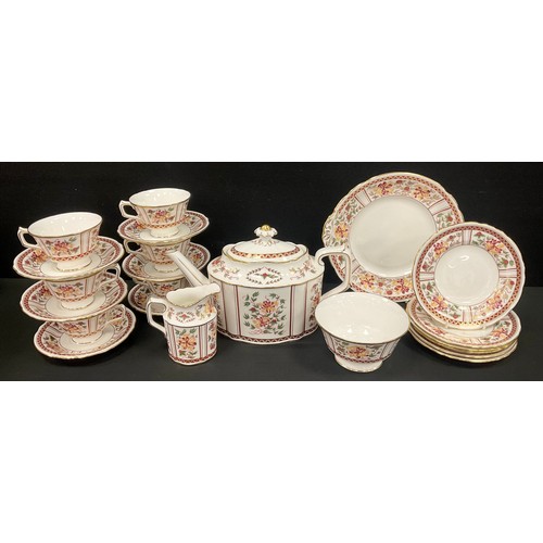 8 - A Royal Crown Derby Honeysuckle tea service for six comprised of; a tea pot, milk jug, sugar bowl, p... 