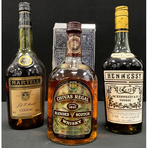 10 - Whiskeys and spirits - Chivas Regal blended scotch whiskey, boxed, Hennessy Cognac, other (3)