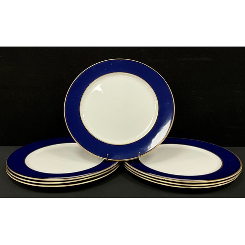 11 - A set of six Royal Crown Derby Colbalt band pattern dinner plates, 30cm diameter, second quality (6)