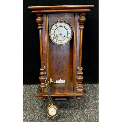 15 - An walnut cased Vienna wall clock, white enamel face, roman numerals, early 20th century, 70cm high