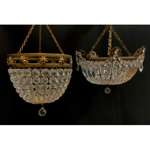 16 - A Edwardian crystal bows flush mount ceiling chandelier,  40cm high; gilt metal chandelier, decorate... 