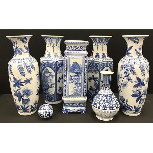 45 - Chinese export ware vases including; pair of  baluster vases, 46cm high, another pair similar, 45cm ... 