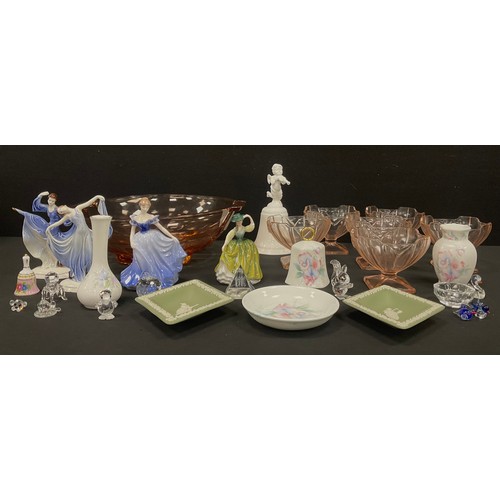 51 - Swarovski crystal glass animals; Coalport figures; art deco desert service for six; Wedgwood; etc.