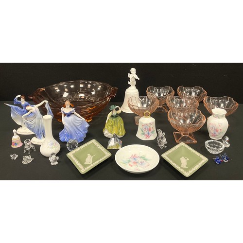 51 - Swarovski crystal glass animals; Coalport figures; art deco desert service for six; Wedgwood; etc.