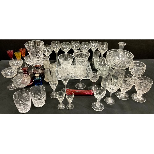 57 - Glass - 19th century and later glass including a set of seven twist stemmed wine glasses, conforming... 