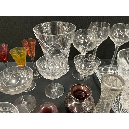 57 - Glass - 19th century and later glass including a set of seven twist stemmed wine glasses, conforming... 