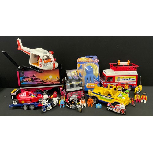 60 - Toys - Playmobile Team Racing set, van, trailer, racing car, figures etc, Helicopter, Sunset Express... 