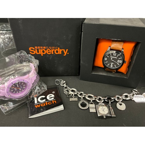 228 - Watches - Superdry Thor Midi professional black dial, quartz movement, brown leather strap;  ICE cla... 