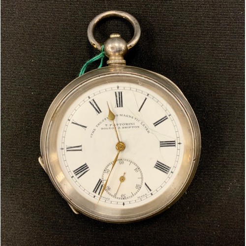 245 - A continental silver pocket watch, white dial marked T. Fattorini Bolton & Skipton Trusty non Magnet... 