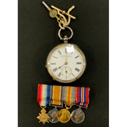 248 - A WWI & WWII dress miniatures bar, 14/15 star, British War and civilization medals, 39-45  medal;  9... 