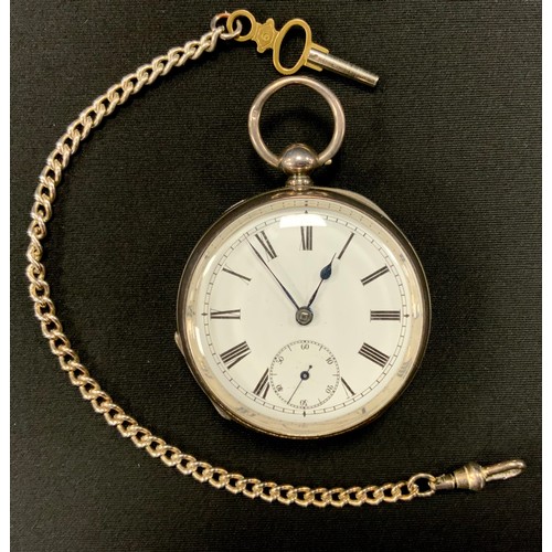 257 - A Victorian silver pocket watch, white enamel dial, bold Roman numerals, subsidiary seconds, key win... 