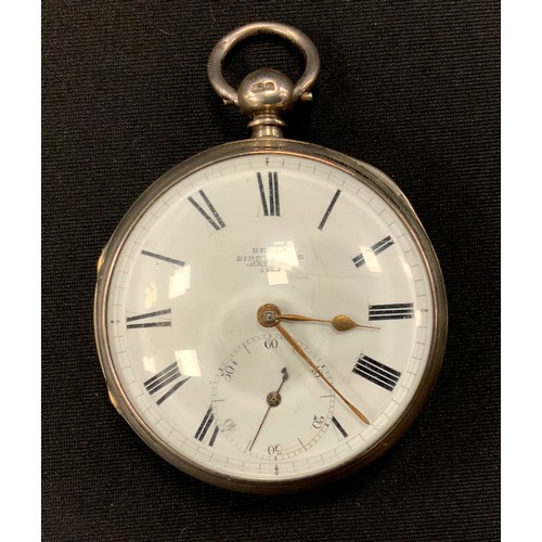 258 - A Victorian silver Bevan of Birkenhead silver pocket watch, white enamel dial, Roman numerals, subsi... 