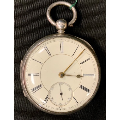 247 - A Victorian silver pocket watch, cream dial, bold Roman numerals, subsidiary seconds, key wind movem... 