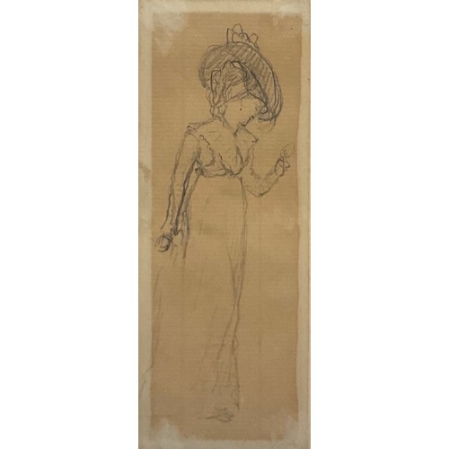 28 - W. Sickert 
An Elegant Lady 
pencil sketch, bears signature lower right, 15cm x 5.5cm.