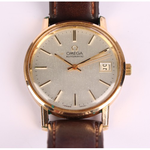 1000 - Omega - a gold plated automatic wristwatch ref 166-0202, 34mm diameter gold plated case, brushed sil... 