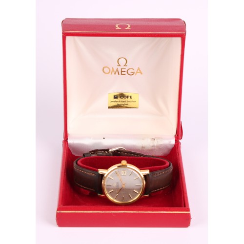 1000 - Omega - a gold plated automatic wristwatch ref 166-0202, 34mm diameter gold plated case, brushed sil... 