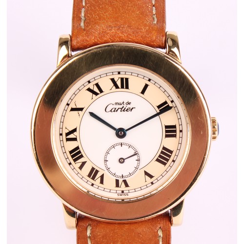 1006 - Must de Cartier - a gold plated silver wristwatch, ref 1801 1 005527, 32mm circular case, two tone d... 