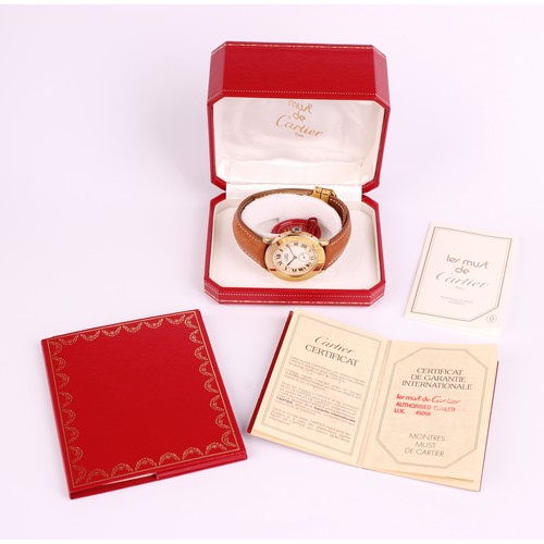 1006 - Must de Cartier - a gold plated silver wristwatch, ref 1801 1 005527, 32mm circular case, two tone d... 