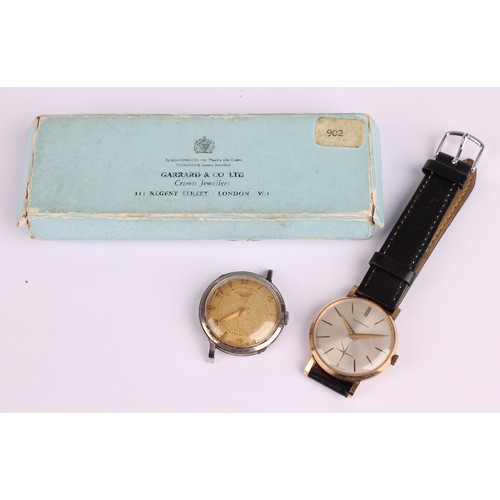 1019 - A Garrard & Co London 9ct gold cased wristwatch, silver sunburst dial, block baton markers, subsidia... 