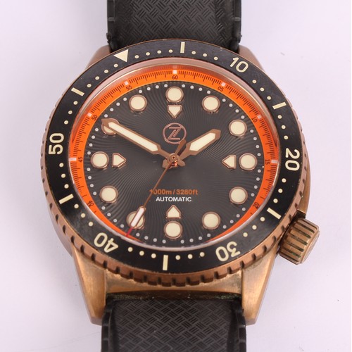 1021 - Zelos - limited edition Great White automatic wristwatch, 44mm bronze coloured case, wavy dial, rais... 