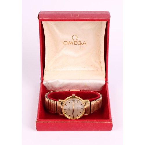 1030 - Omega - a Genève gold plated wristwatch, ref 136-0104, 34mm diameter snap back case, silvered dial, ... 