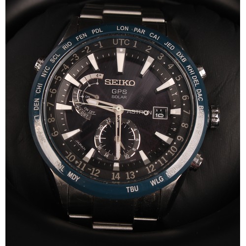 1034 - Seiko  - Astron GPS Solar 7X52 stainless and brushed steel wristwatch, 46mm diameter case, graphite ... 