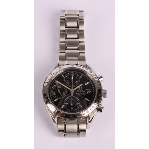 1035 - Omega - Speedmaster Automatic stainless steel wristwatch, ref 175 0083, black dial, three subsidiary... 