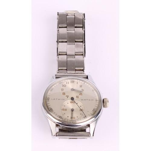 1049 - A vintage Lathin Swiss gentleman's stainless steel wristwatch, with tropical dial, two subsidiary ve... 