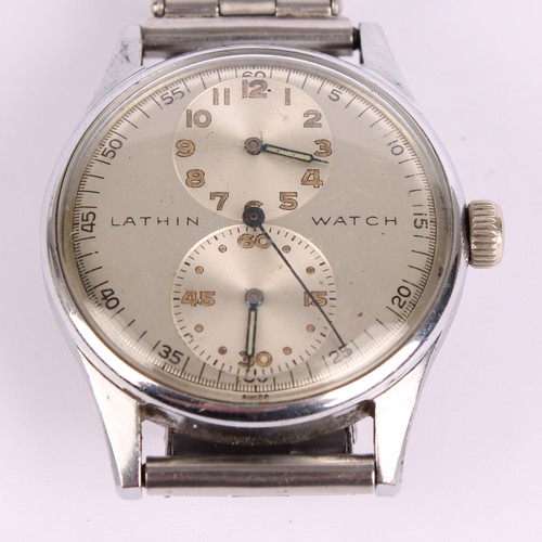 1049 - A vintage Lathin Swiss gentleman's stainless steel wristwatch, with tropical dial, two subsidiary ve... 