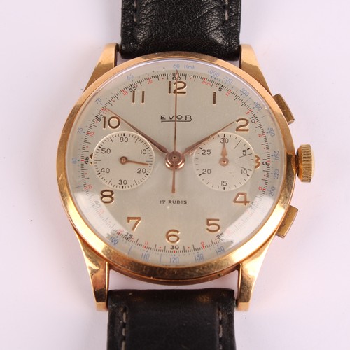 1052 - An Evob Chronograph Suisse 18ct gold cased chronometer wristwatch, 36mm diameter case, silver dial, ... 