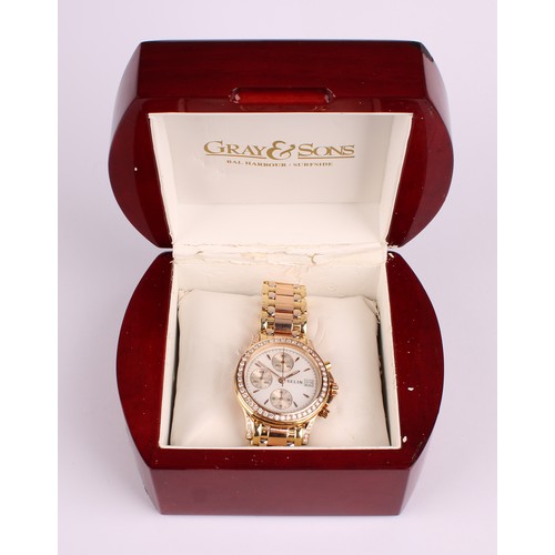 1058 - Selin - An 18ct Tri-colour gold diamond set chronograph wristwatch, 38.5mm diameter case, white dial... 