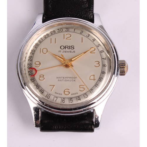 1062 - Oris - a 1960s mid-size 30mm diameter stainless steel calendar wristwatch, Ref 302-7285B, the light-... 