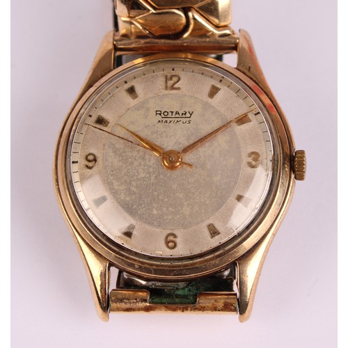 1066 - A Rotary Maximus 9ct gold cased presentation wristwatch, two tone silver dial, Arabic numerals and A... 