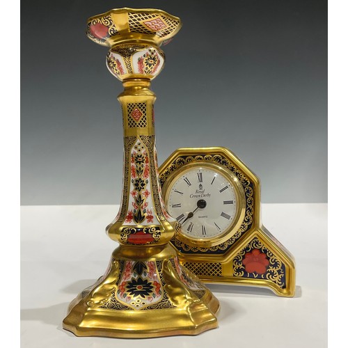 17 - Royal Crown Derby  - an 1128 Old Imari candlestick, seconds,  17cm high, printed marks; similar mant... 