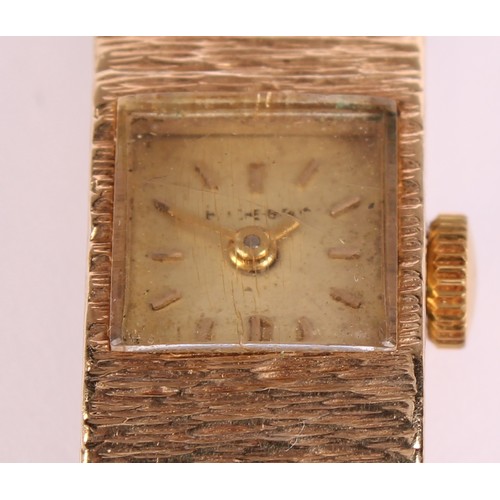 1126 - Bueche Girod  - a lady's 9ct gold cased bracelet wristwatch, textured case and bracelet, gold square... 