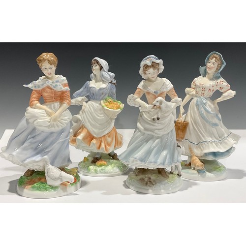 57 - A set of four Royal Worcester for Compton & Woodhouse figures, Old Country Ways, The Shepherdess, sc... 