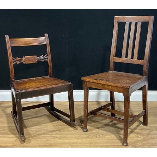 223 - A 19th century vernacular bar-back rocking chair, 78cm high; an oak side chair (2)