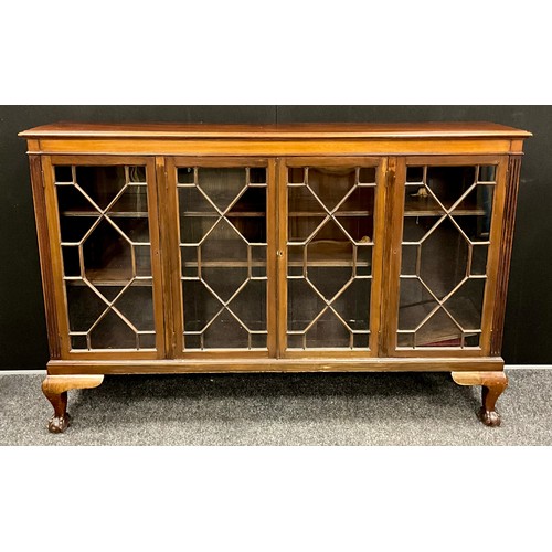 330 - A George III style mahogany low library bookcase, cabriole legs, ball and claw feet, 109cm high, 166... 