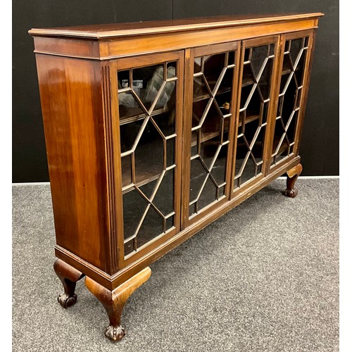 330 - A George III style mahogany low library bookcase, cabriole legs, ball and claw feet, 109cm high, 166... 