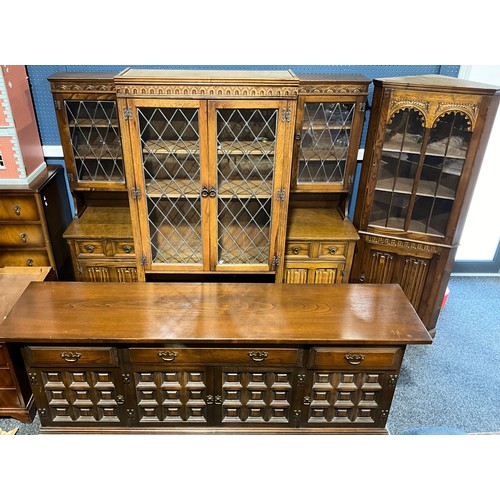 343 - A Younger Toledo sideboard, 76.5cm high, 207cm wide, 48cm deep; an oak dresser; bookcase; floor stan... 