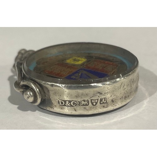 549 - A silver Albert fob, inset with Victorian enamelled 1887 sixpence, Edward Durban & Co, Chester, 1901... 