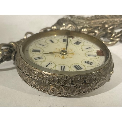 560 - A late 19th century continental lady's silver open face pocket watch, white enamel dial, Roman numer... 